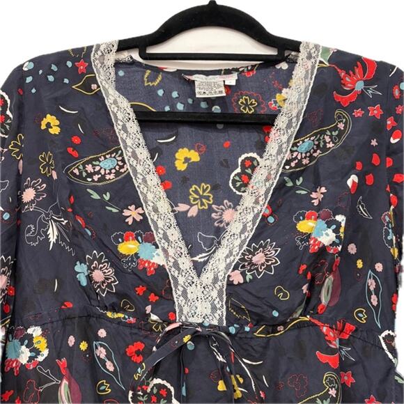 Paul & Joe Sister Silk Blouse Size US 8 EU 40 Bell Sleeves V-Neck Babydoll Lace - Picture 2 of 7